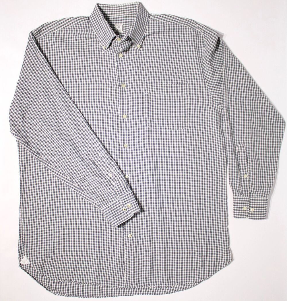 Peter Millar 100% Cotton Long Sleeve Button Down Shirt Gray Plaid Men Size L